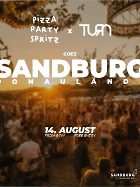 Flyer Pizza Party Spritz und TURN goes Sandburg, 14. August